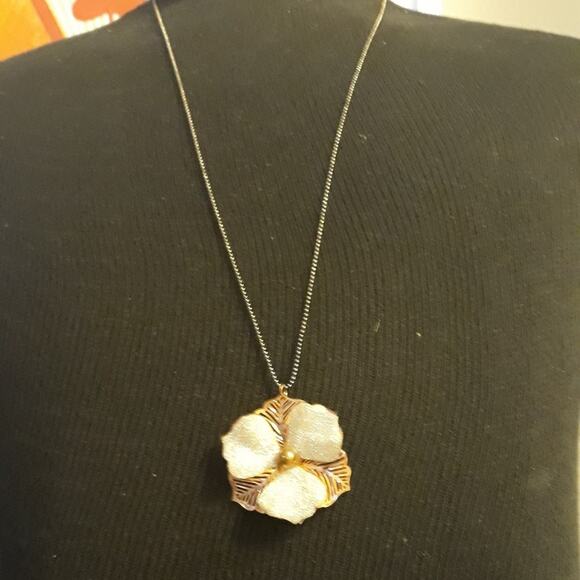 Vintage Necklace Glitter Flower on Microbead Chain - Picture 5 of 6